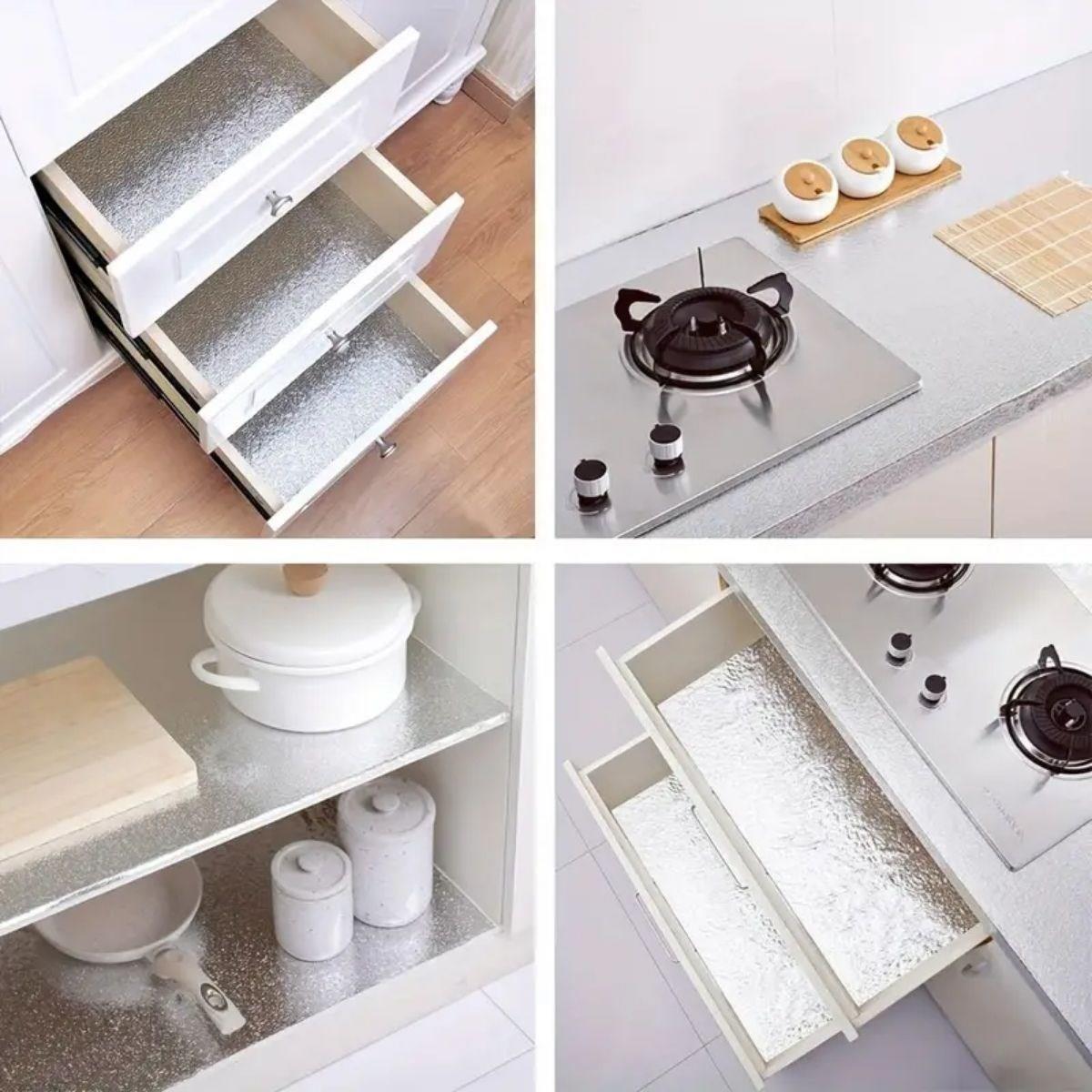 Rulo Gümüş Alüminyum Folyo Duvar Kağıdı, Kendinden Yapışkanlı Raf İçi, Su Geçirmez Folyo 2 mt x 60 cm - Görsel 4