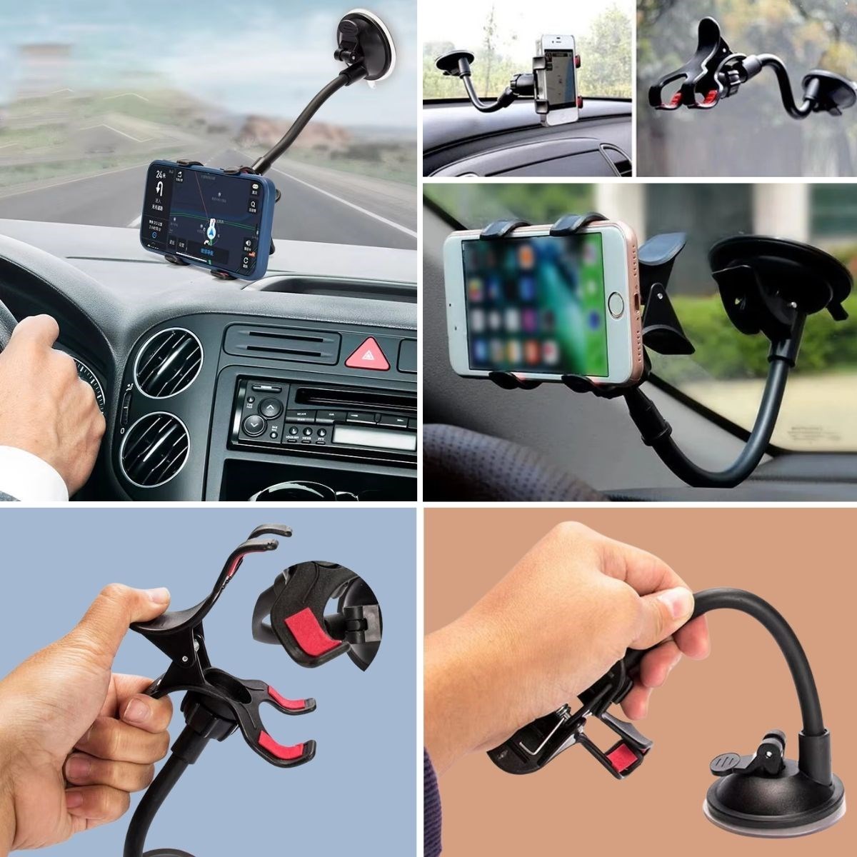 Akrobat Cama Sabitlenen Güçlü Vakumlu 360 Derece Dönen Tüm Modellere Uyan Oto Telefon Tutucu - Görsel 3