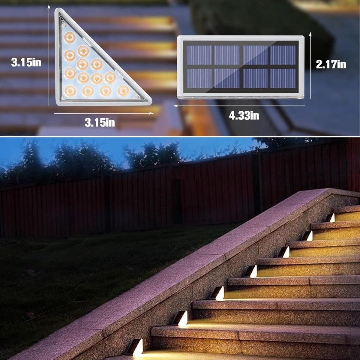8 Adet Üçgen Güneş Enerjisi ile Şarj Olan Dış Mekan Solar Basamak Köşe Lambası - Görsel 3