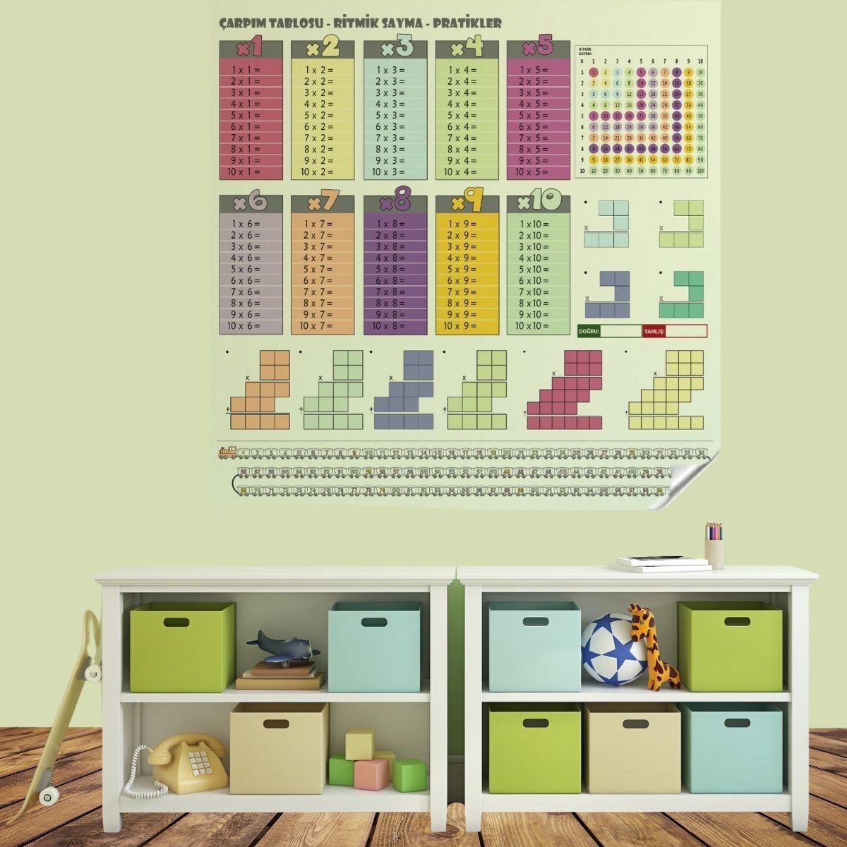 100x100cm Statik Kağıt Renkli Çarpım Tablosu - Görsel 2