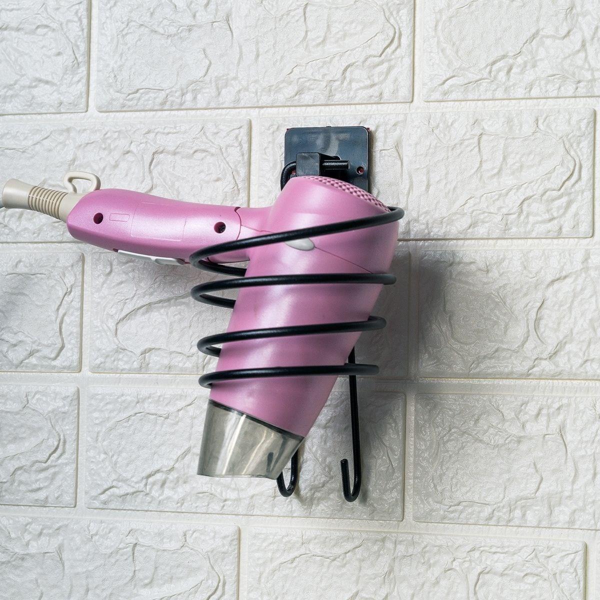 Kendiliğinden Yapışkanlı Siyah Paslanmaz Metal Fön Makinesi Askısı Saç Kurutma Makinesi Tutacağı - Görsel 2