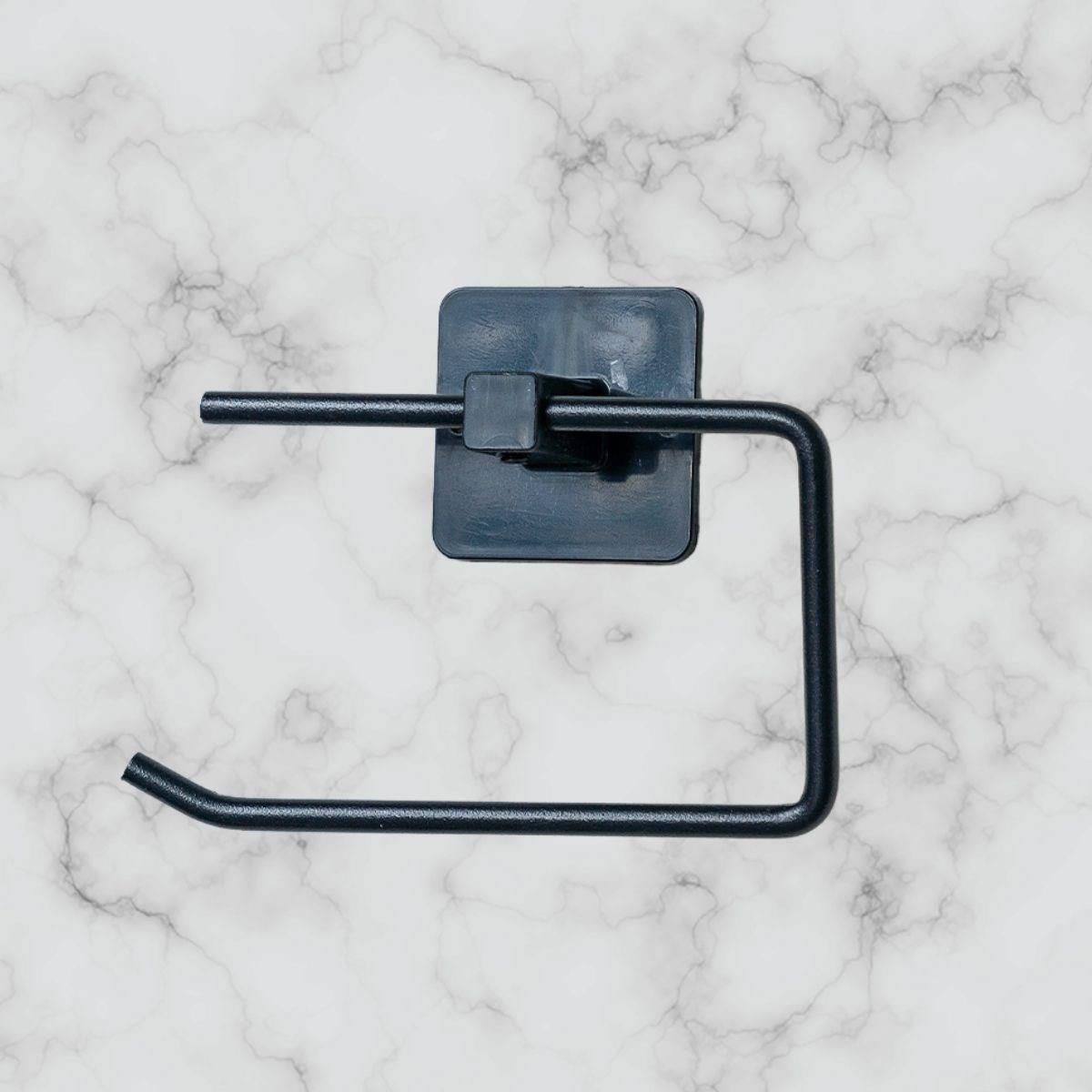 Kendiliğinden Yapışkanlı Siyah Paslanmaz Metal Kapaksız Tuvalet Kağıtlığı Aparatı - Görsel 2