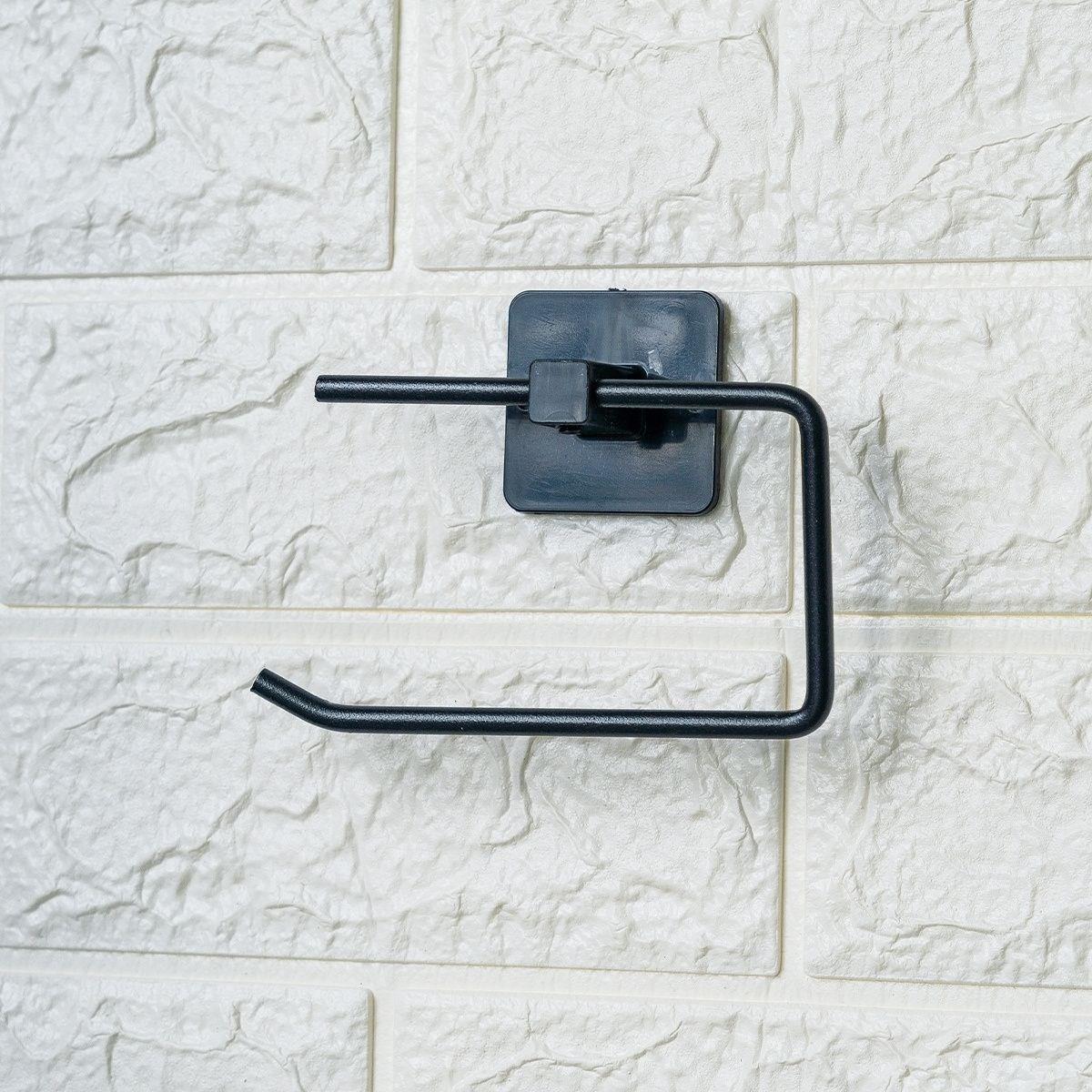 Kendiliğinden Yapışkanlı Siyah Paslanmaz Metal Kapaksız Tuvalet Kağıtlığı Aparatı - Görsel 4