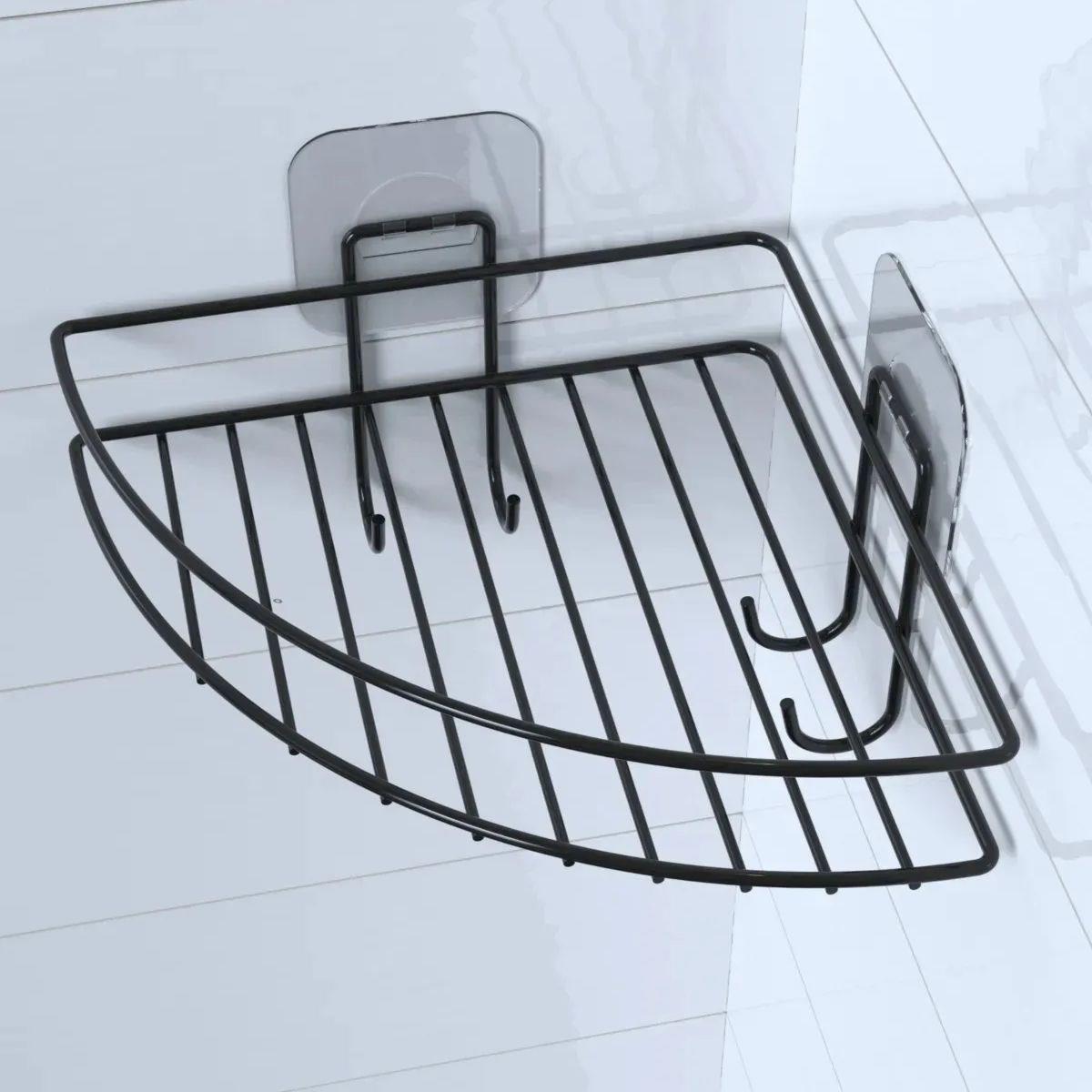 Yapışkanlı Banyo Köşeliği Kancalı Köşe Rafı Duş Şampuanlık Duvar Düzenleyici Organizer Raf - Görsel 3