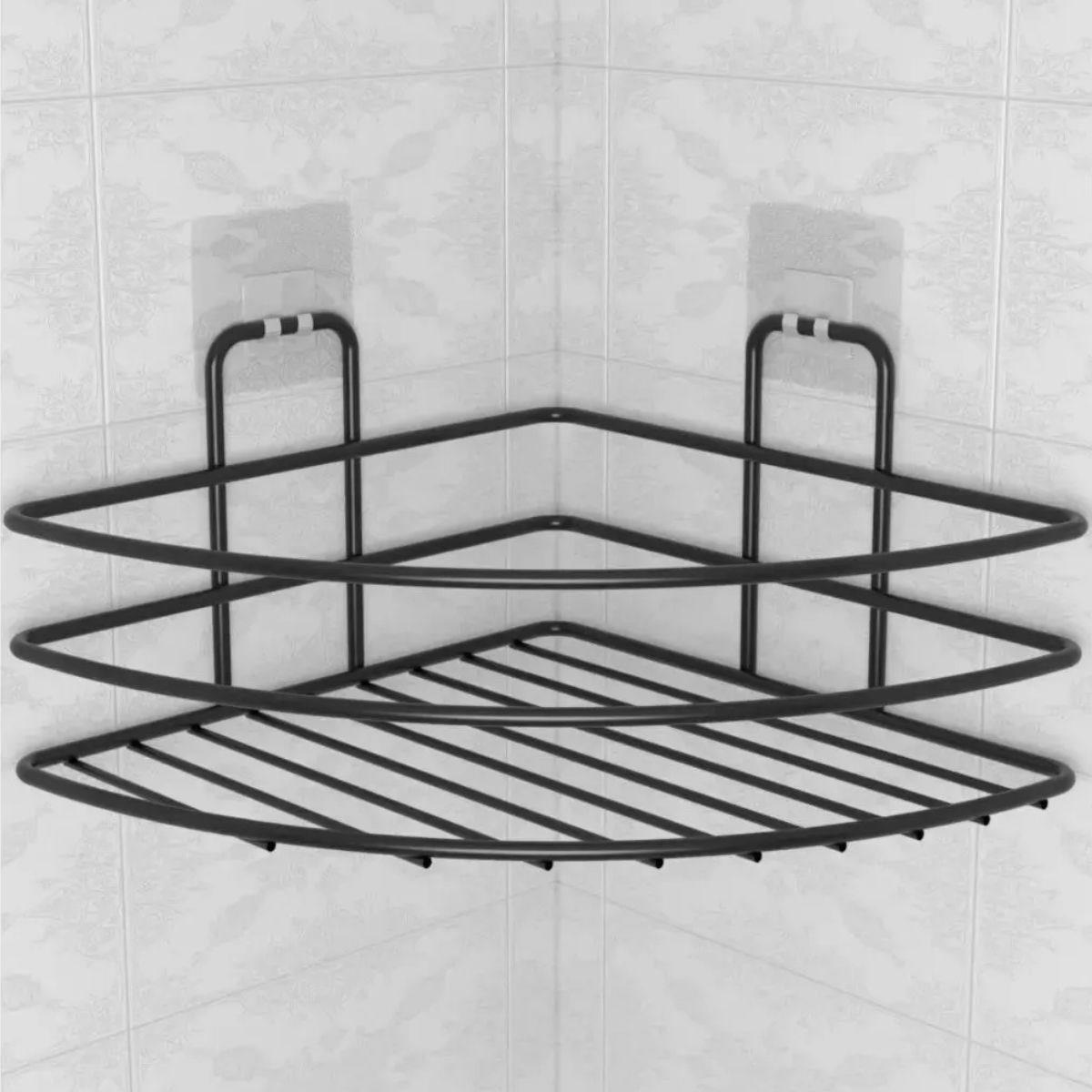 Kendiliğinden Yapışkanlı Montaj Gerektirmeyen Tek Katlı Banyo Askı Köşe Şampuanlık Siyah - Görsel 3