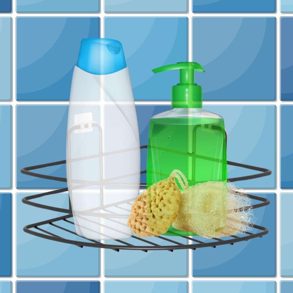 Kendiliğinden Yapışkanlı Montaj Gerektirmeyen Tek Katlı Banyo Askı Köşe Şampuanlık Siyah - Görsel 4