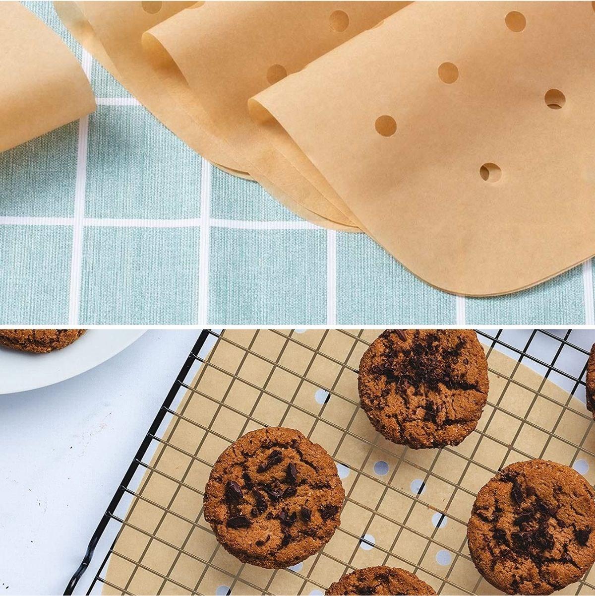 250 Adet Air Fryer Pişirme Kağıdı Tek Kullanımlık Hava Fritöz Yağ Geçirmez Yapışmaz Gıda Pişirme Kağıdı Delikli Kare Model - Görsel 4