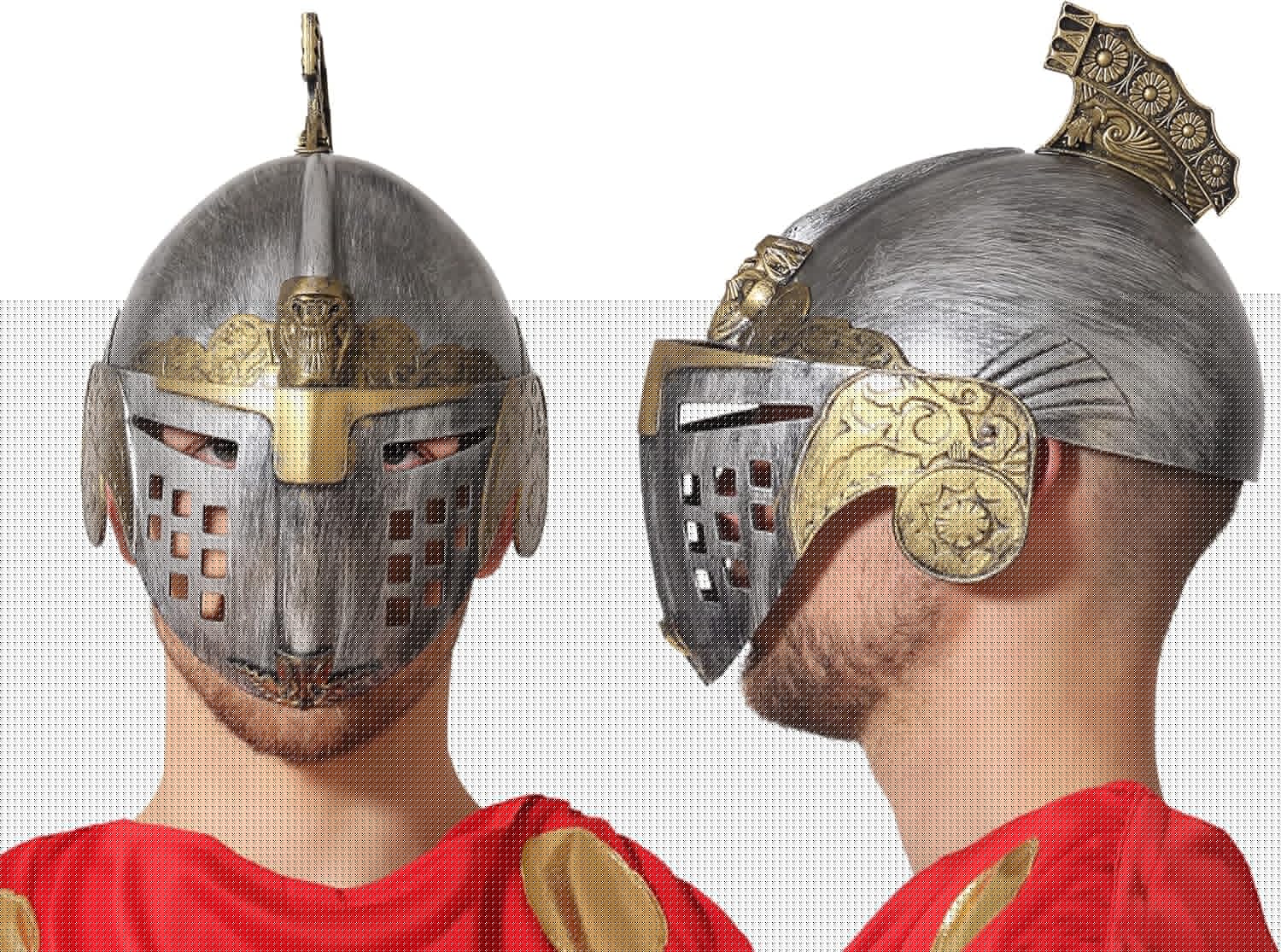 Gümüş Üzeri Altın Renk Oynar Başlıklı Romalı Bizans Kaskı Miğferi 25x20 cm