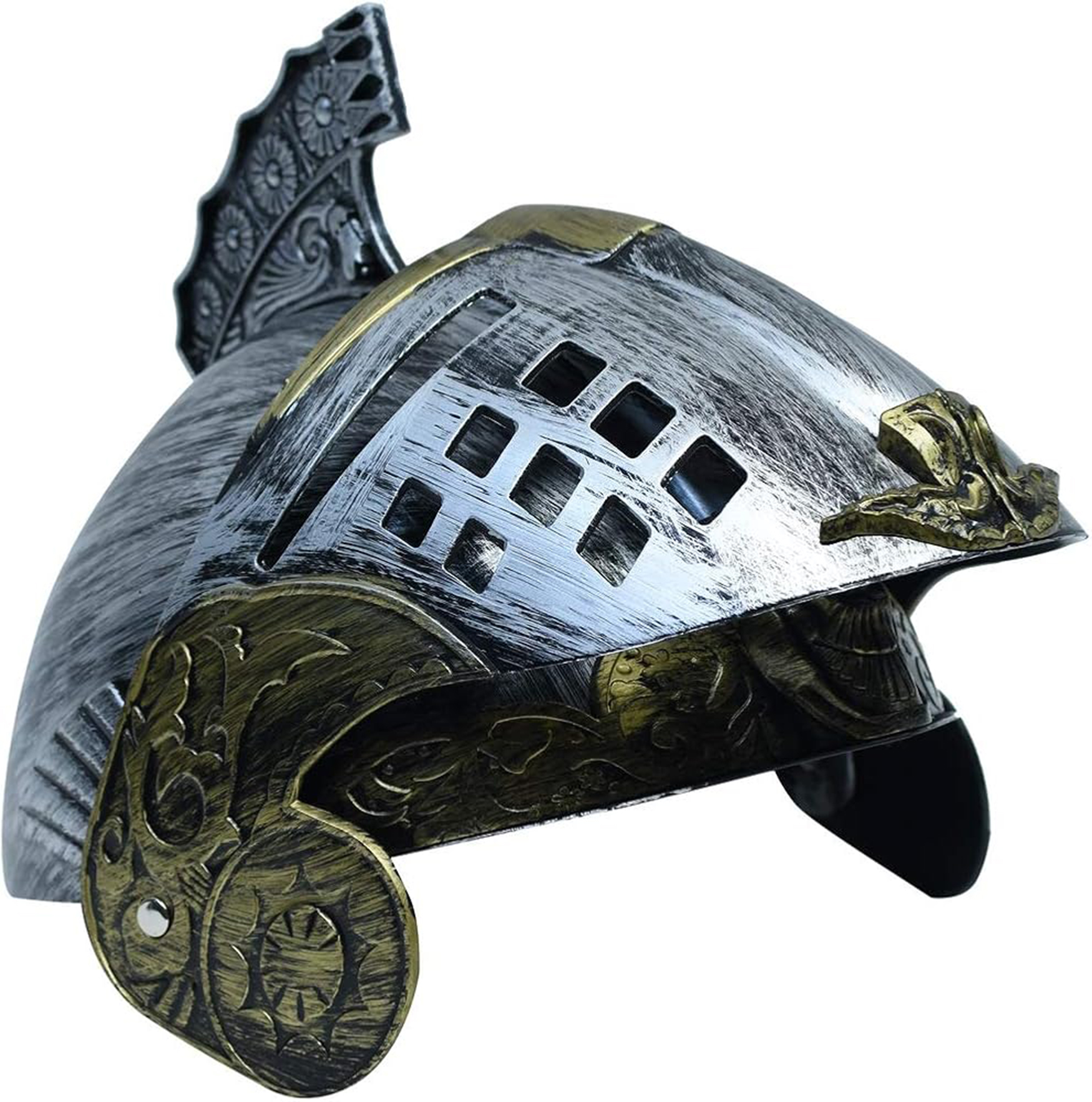 Gümüş Üzeri Altın Renk Oynar Başlıklı Romalı Bizans Kaskı Miğferi 25x20 cm - Görsel 4