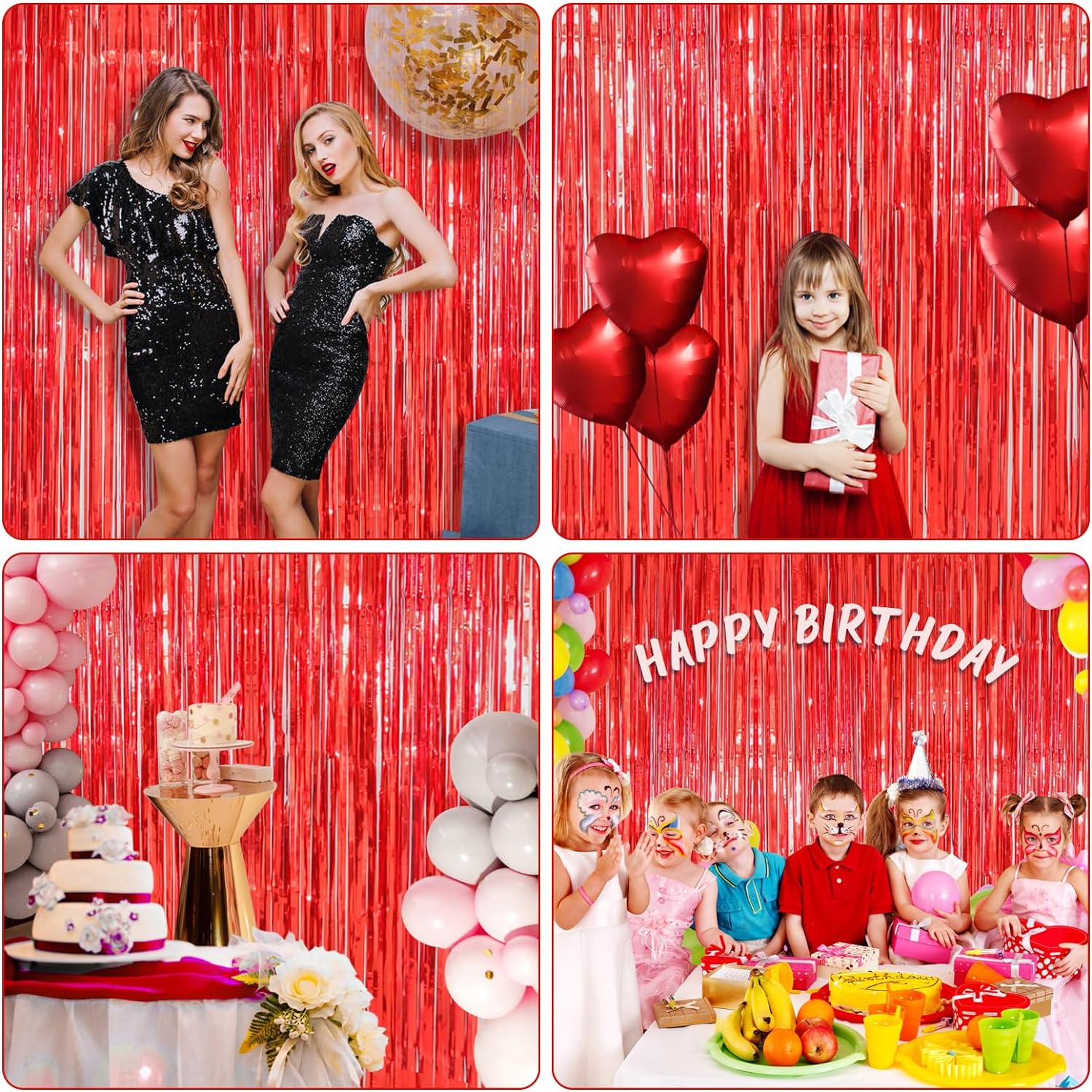 Kırmızı Renk Ekstra Metalize Parlak Saçaklı Arka Fon Perde İthal A Kalite 1x2 Metre - Görsel 4