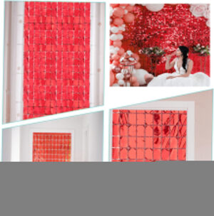 Ekstra Metalize Kırmızı Renk Disko Dikdörtgen Kesim Kapı Perdesi Dekorasyon 1x2 Metre