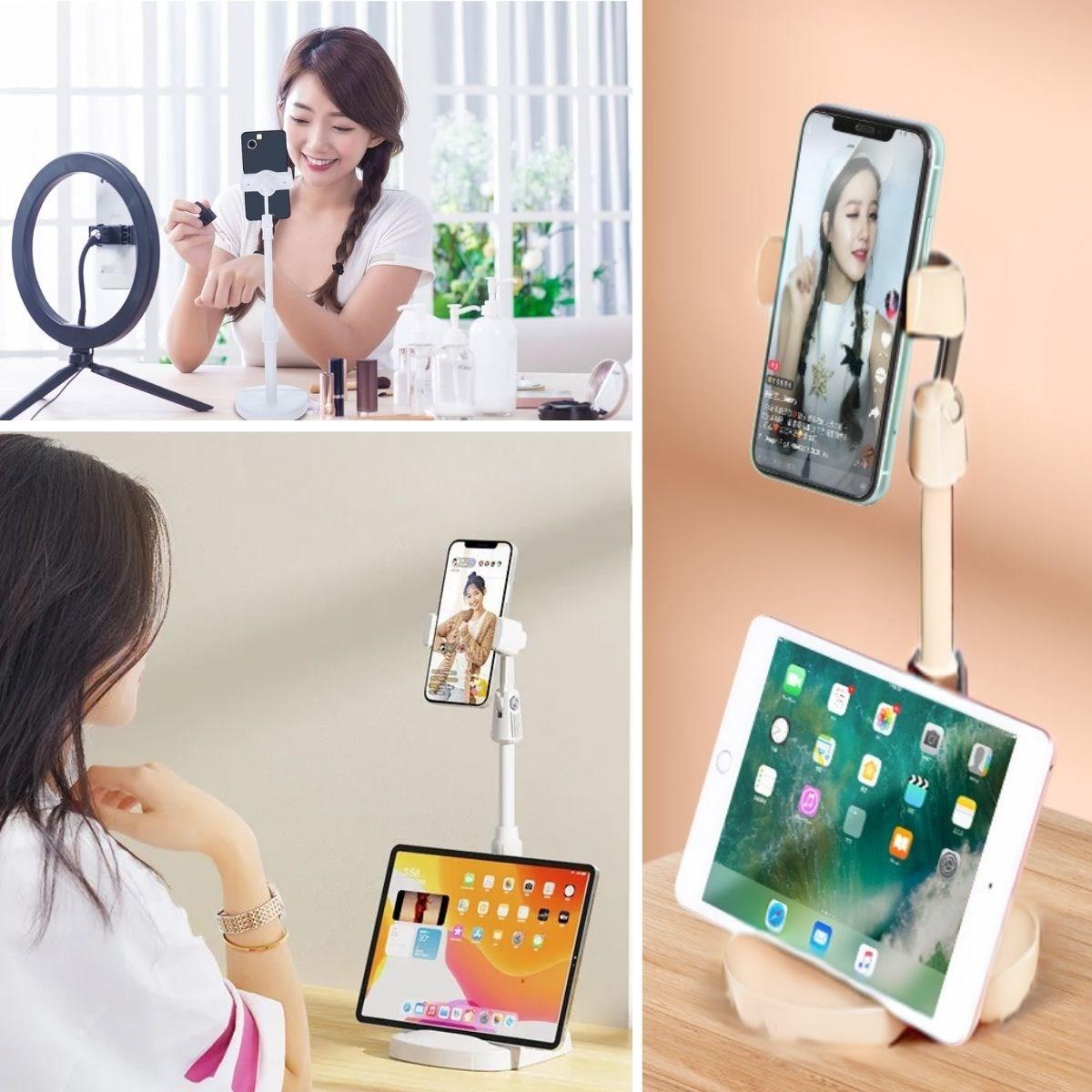 Masa Üstü Tablet ve Telefon Tutucu Plastik Aparat Beyaz Telefon Standı - Görsel 2