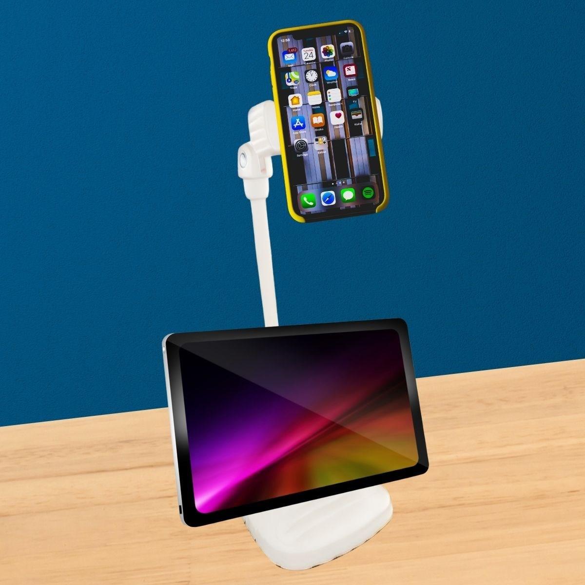 Masa Üstü Tablet ve Telefon Tutucu Plastik Aparat Beyaz Telefon Standı - Görsel 3