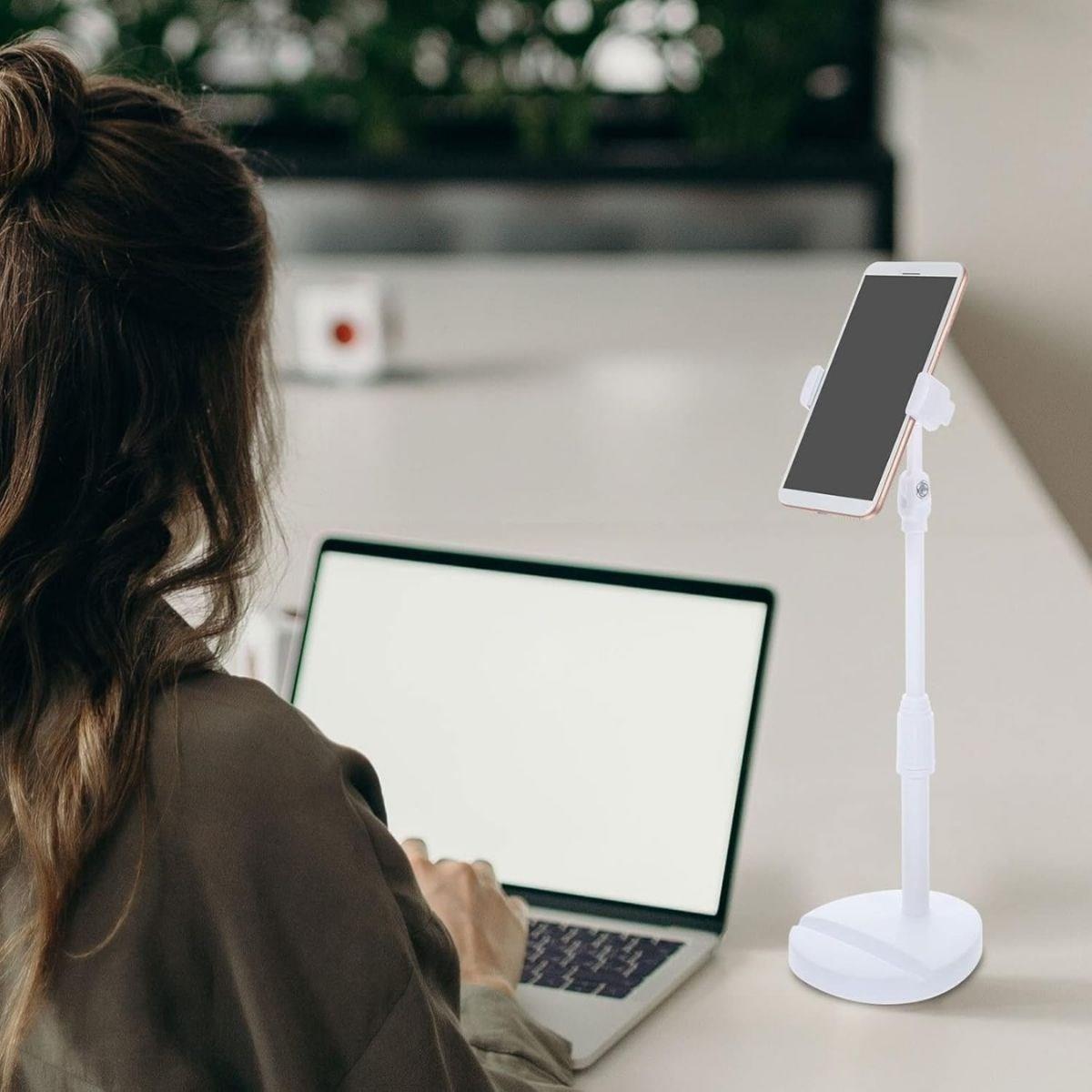 Masa Üstü Tablet ve Telefon Tutucu Plastik Aparat Beyaz Telefon Standı - Görsel 4