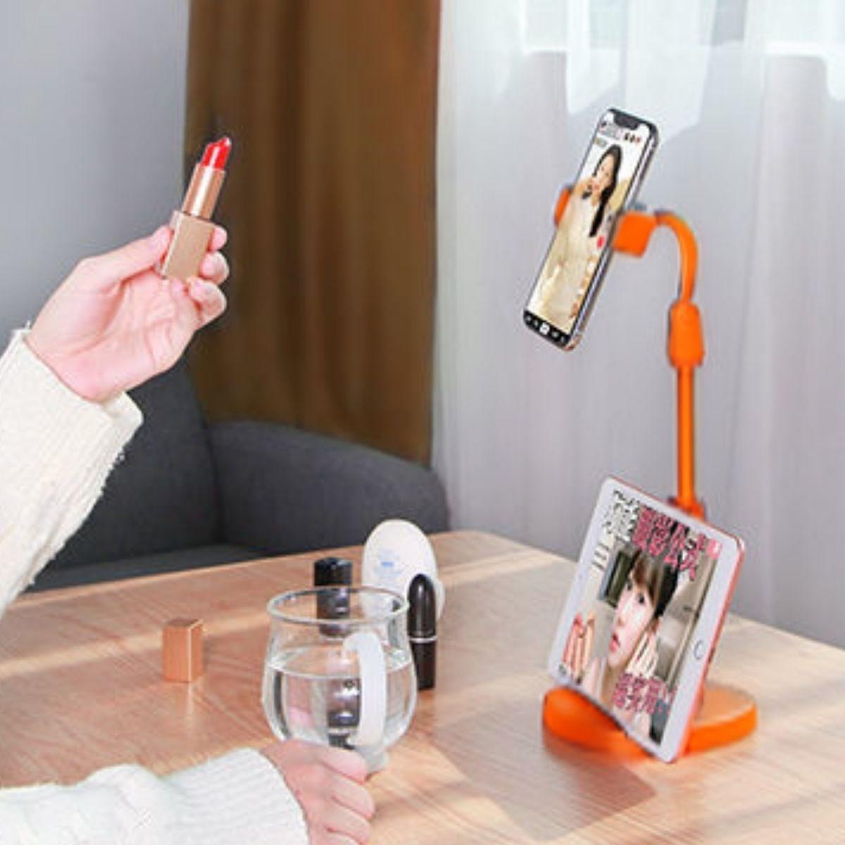 Masa Üstü Tablet ve Telefon Tutucu Plastik Aparat Turuncu Telefon Standı - Görsel 2