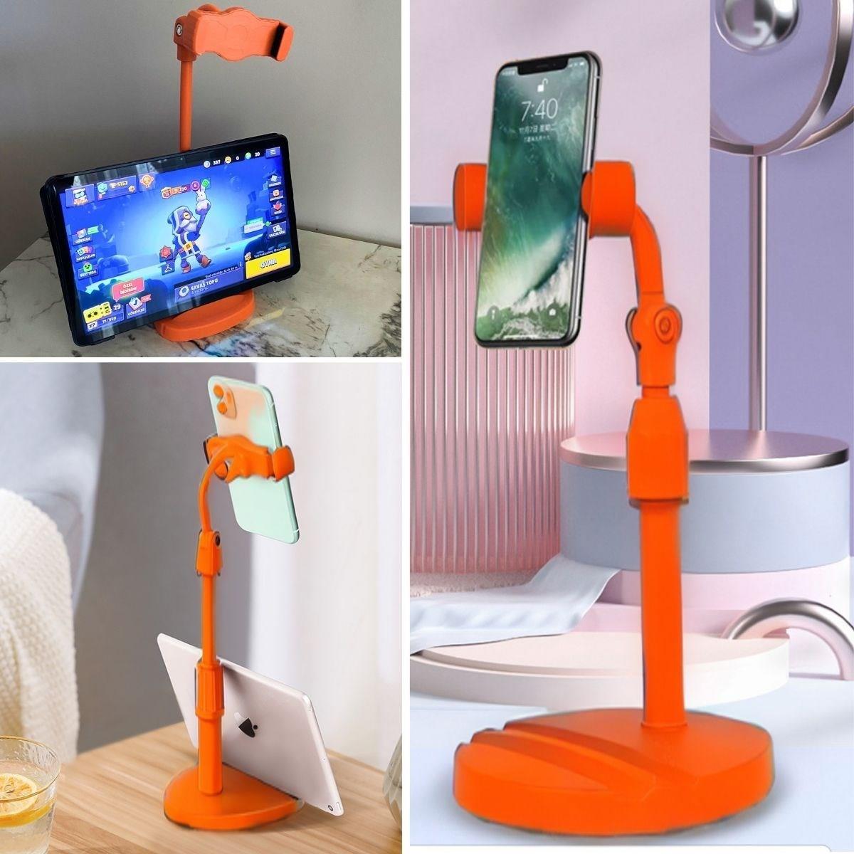 Masa Üstü Tablet ve Telefon Tutucu Plastik Aparat Turuncu Telefon Standı - Görsel 4