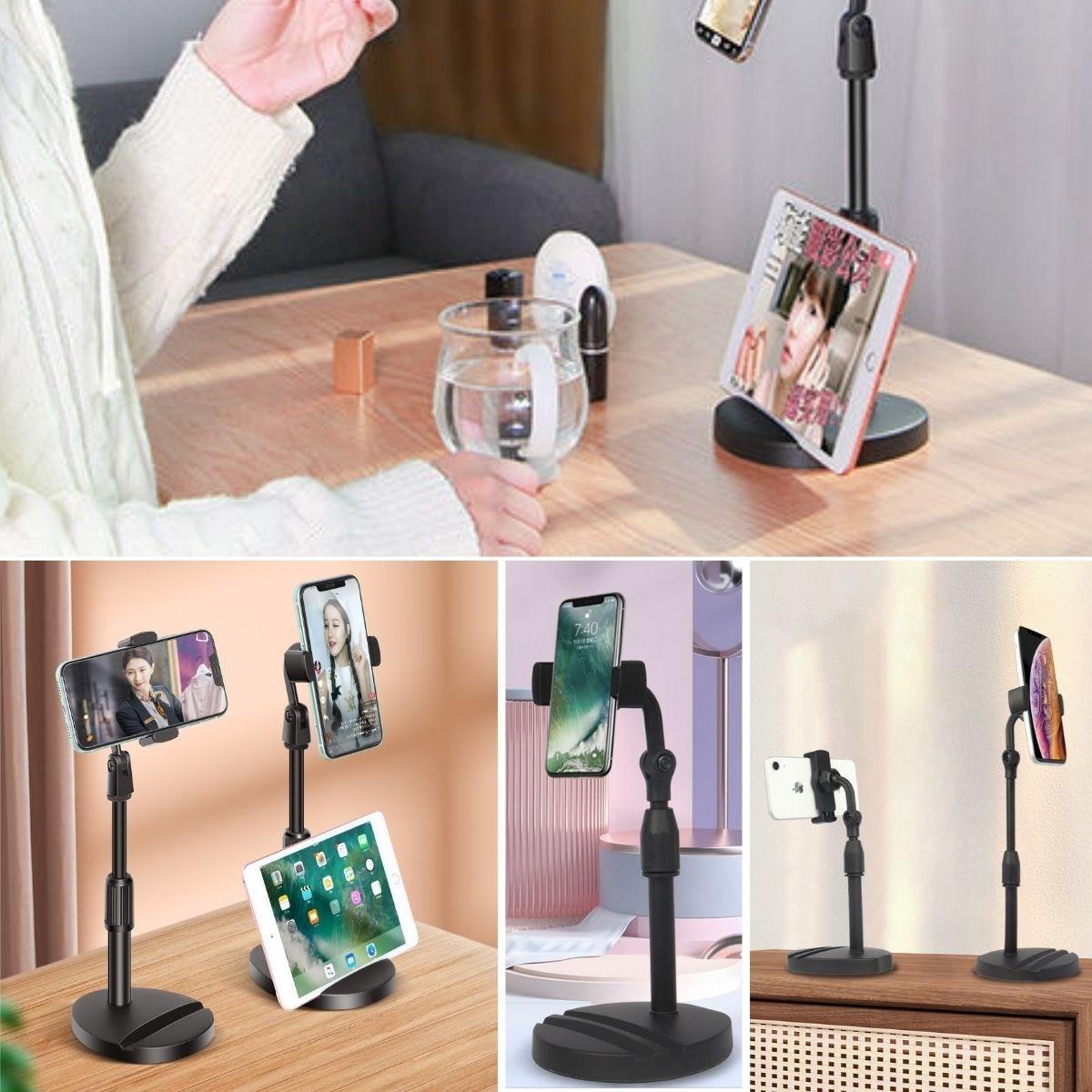 Masa Üstü Tablet ve Telefon Tutucu Plastik Aparat Siyah Telefon Standı - Görsel 2