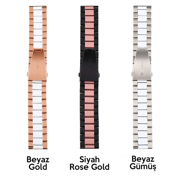 22MM Gear S3 Watch 4 -GT2 GT2E 46MM KayışKordon Seramik Paslanmaz Çelik-(5775) - Görsel 3