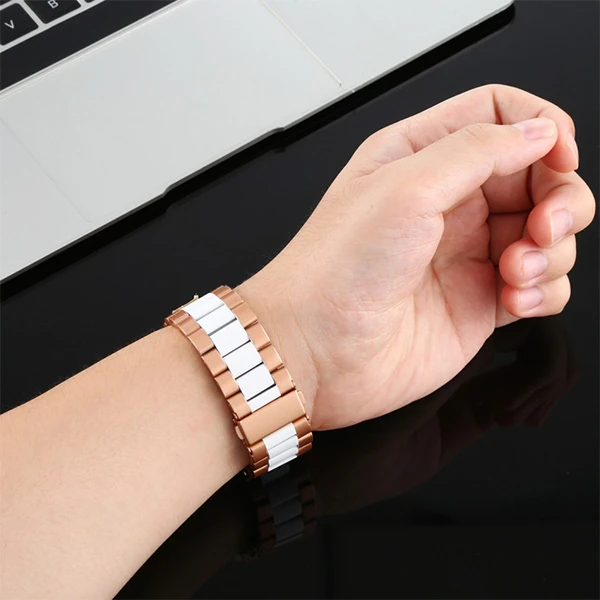 22MM Gear S3 Watch 4 -GT2 GT2E 46MM KayışKordon Seramik Paslanmaz Çelik-(5775) - Görsel 4