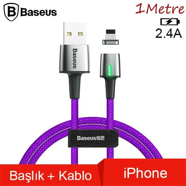 Baseus Zinc Magnetic Usb Kablo Şarj İPhone 14-13-12-11 1Metre-(5775) - Görsel 2