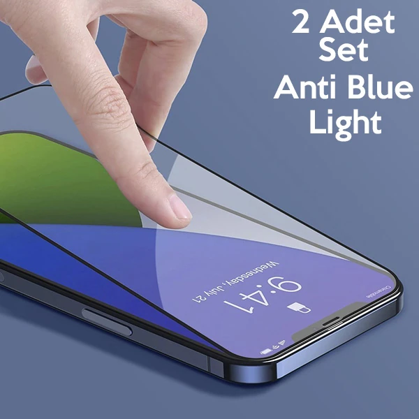 Baseus İPhone 12-12 Pro 0.3MM Full Anti Blue Light Tempered Cam Ekran Koruyucu 2Adet Set-(5775) - Görsel 2