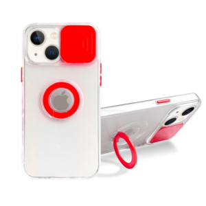 Ally iPhone 13 6.1 inç Kılıf Sürgülü Kamera Lens Korumalı Yüzük Standlı Silikon Kılıf-(5775)