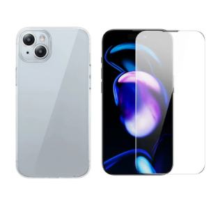 Baseus iPhone 15 Schott Serisi Şeffaf Silikon Kılıf + Tempered Ekran Koruyucu Set-(5775)