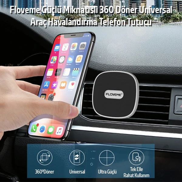 Floveme Güçlü Mıknatıslı 360 Döner Universal Araç Havalandırma Telefon Tutucu-(5775) - Görsel 2