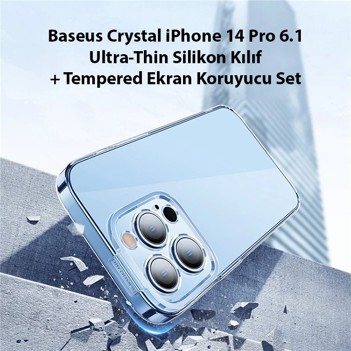 Baseus Crystal iPhone 14 Pro 6.1 Ultra-Thin Silikon Kılıf + Tempered Ekran Koruyucu Set-(5775) - Görsel 2