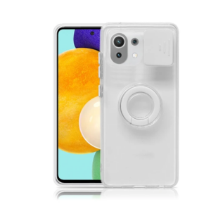 Xiaomi Mi 11 Lite Kılıf Sürgülü Kamera Lens Korumalı Yüzük Standlı Silikon Kılıf-(5775)