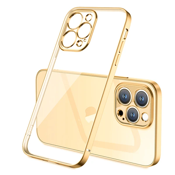 iPhone 13 Pro Max Renkli Kenar Şeffaf Kılıf Kamera Korumalı Silikon Kılıf-(5775)