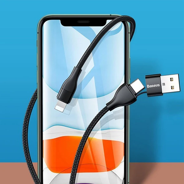 Baseus 2in1 Dual Output Cable/USB-A+Type-C İPhone 18W Hızlı Şarj Usb Kablo 1m-(5775) - Görsel 3