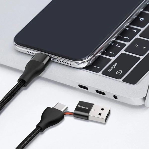 Baseus 2in1 Dual Output Cable/USB-A+Type-C İPhone 18W Hızlı Şarj Usb Kablo 1m-(5775) - Görsel 4