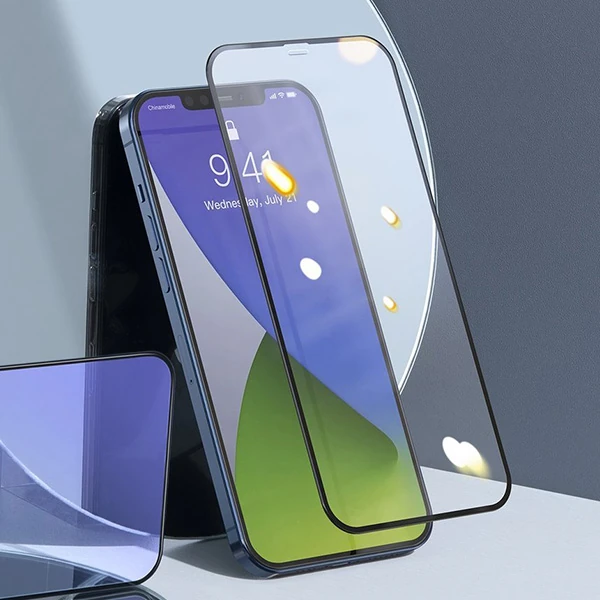 Baseus İPhone 12 Mini 5.4 0.3MM Full Anti Blue Light Tempered Cam Ekran Koruyucu 2Adet Set-(5775) - Görsel 3