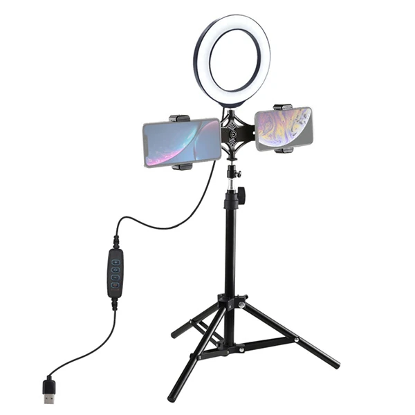 PULUZ 70CM Çift Telefon tutucu 6.2CM Led Işık Stand YoutuberCanlı Yayın Selfie TikTok Makeup-(5775) - Görsel 5