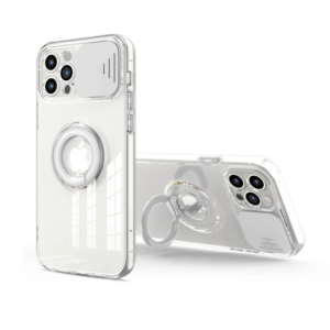 Ally iPhone 13 Pro Max 6.7inç Kılıf Sürgülü Kamera Lens Korumalı Yüzük Standlı Silikon Kılıf-(5775)