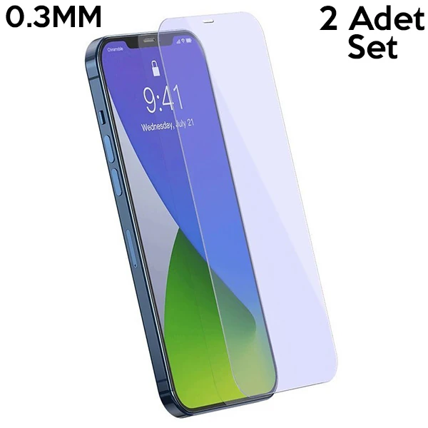 Baseus İPhone 12 Mini 5.4 0.3mm Antiblue Light Tempered Cam Ekran Koruyucu 2Adet-(5775) - Görsel 2
