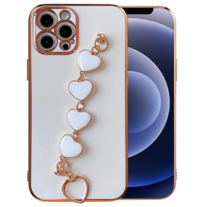 Ally iPhone 13 Pro 6.1inç Kılıf Kalp Bileklik Tutuculu Lüx Silikon Askılı Kılıf-(5775)