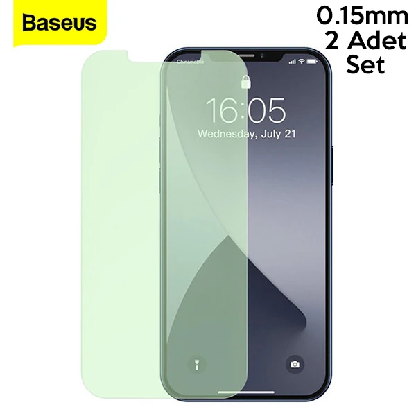 BASEUS İPhone 12 Mini 0.15mm Full Tempered Cam Ekran Koruyucu 2Set Anti-Bluelight-(5775) - Görsel 3