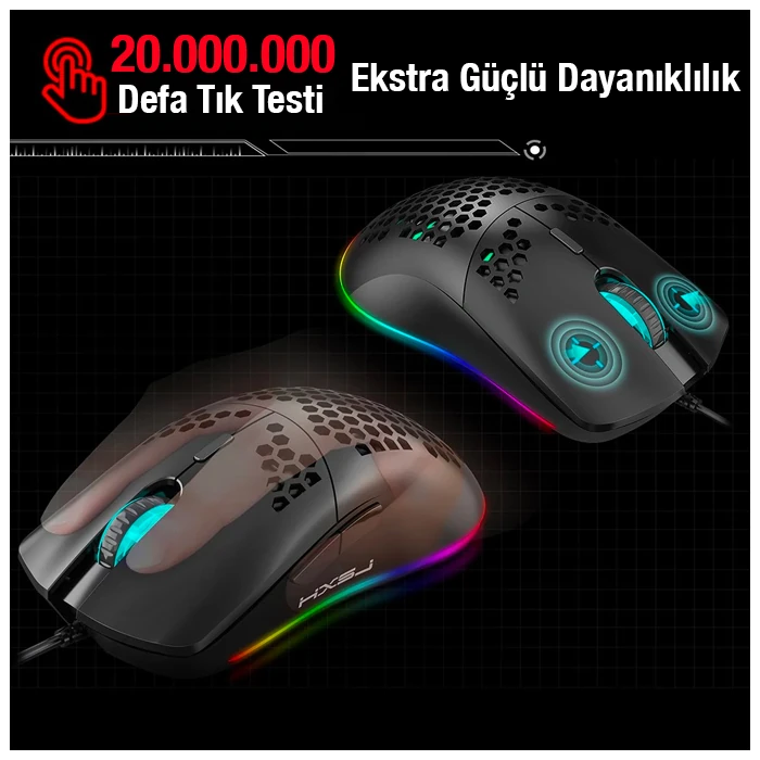 HXSJ J900 USB Kablolu RGB Dpi Oyuncu Mouse Gaming Mouse-(5775) - Görsel 4