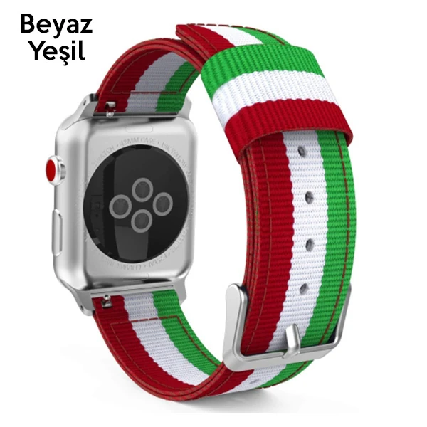 Ally Apple Watch Ultra 49mm 7-8 45mm 6-5-4 44mm Kayış Kordon Çizgili Nylon 3-2-1 42mm-(5775) - Görsel 2