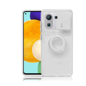 Ally Xiaomi Mi 11 Pro Kılıf Sürgülü Kamera Lens Korumalı Yüzük Standlı Silikon Kılıf-(5775)