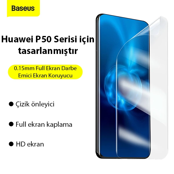 BASEUS Huawei P50 0.15mm Full Darbe Emici Ekran Koruyucu 2 Adet Set-(5775) - Görsel 2