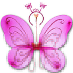 Fuşya Renk Kelebek Kanadı Tacı ve Sopası 50x37 cm