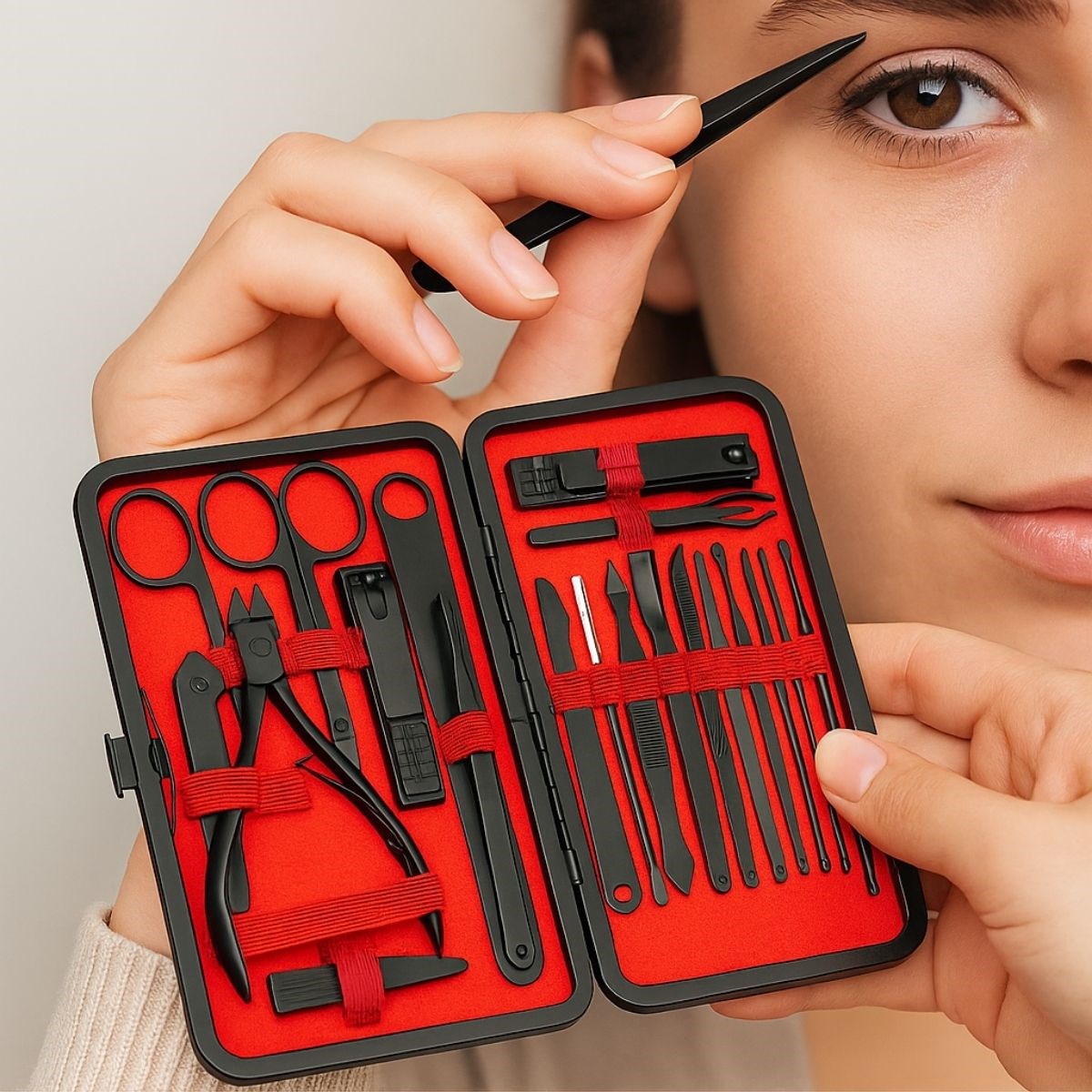 24 Parça Kendiliğinden Deri Çantalı Seyahat Tipi Manikür Pedikür Seti - Görsel 2