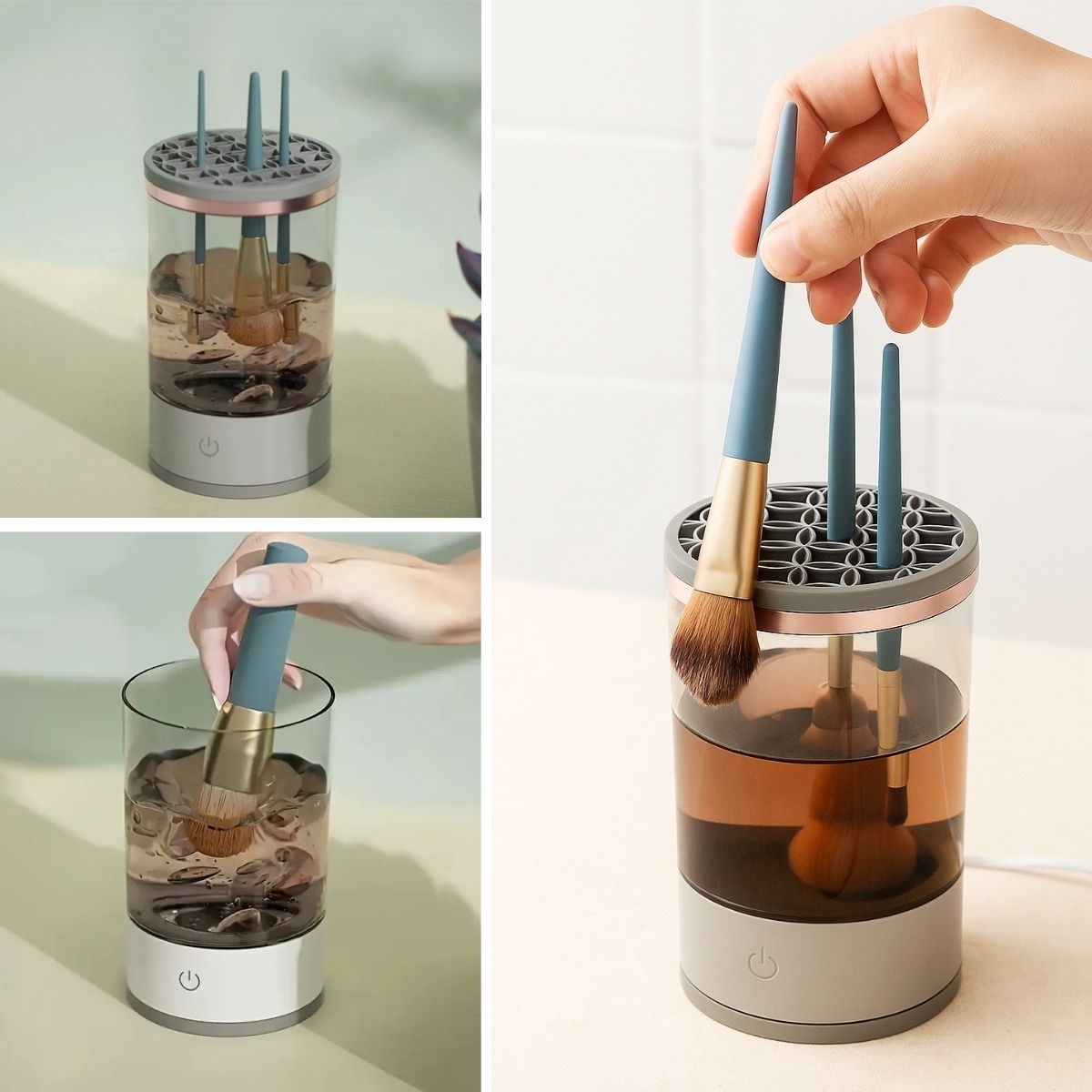USB Şarjlı Makyaj Fırçası Temizleyici Aparat Hızlı Kurutmalı, Çok Yönlü Fırça Temizleyici - Görsel 2