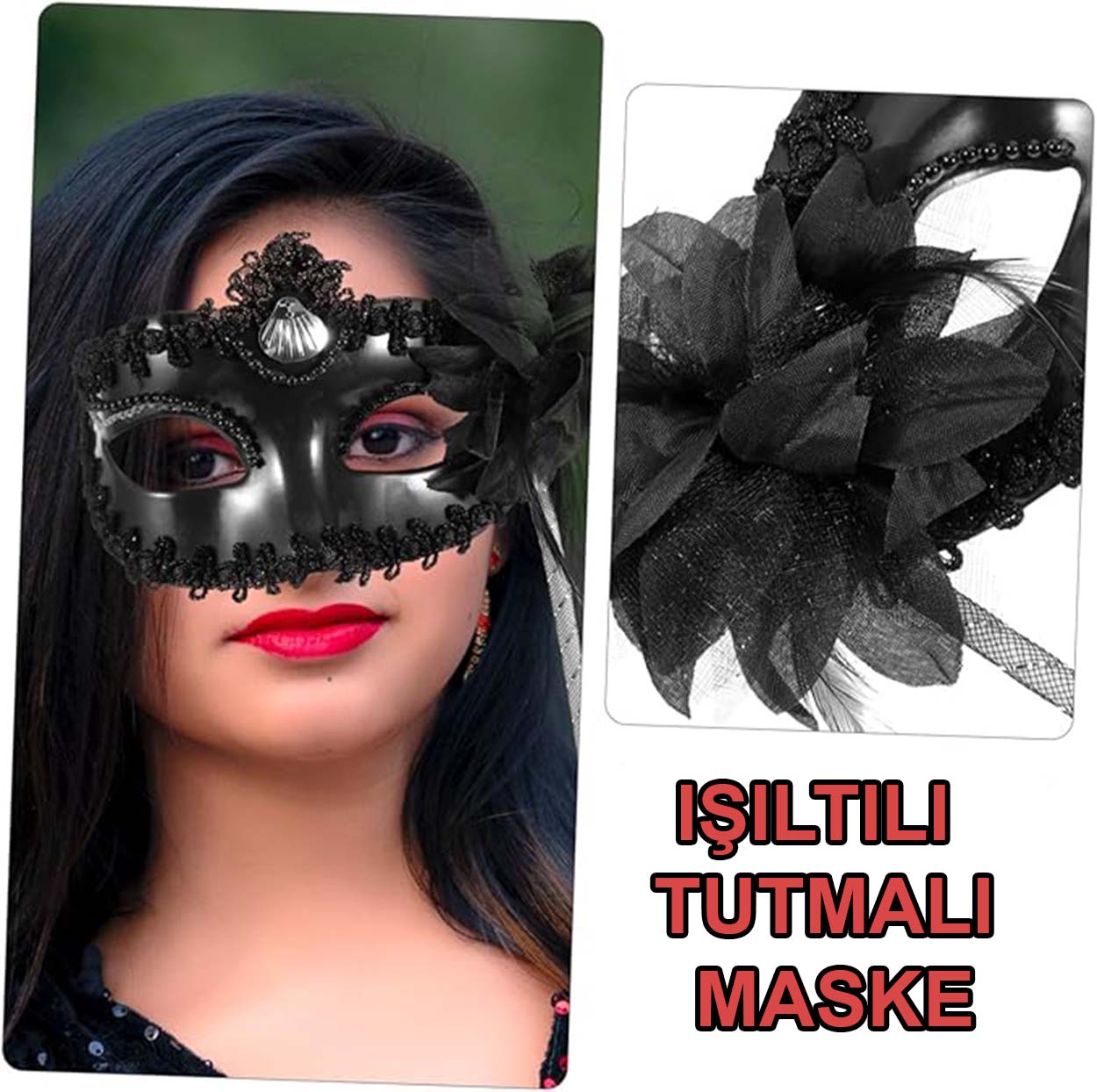 Siyah Işıltılı Tutmalı Fotoğraf Çekimi Maskesi 18x29 cm - Görsel 5