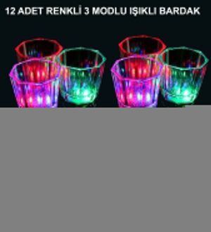 LED Işıklı Eğlence Bardakları - 3 Modlu Renk Değiştiren Bardak 12 Adet
