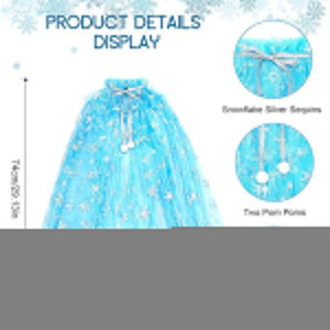 Karlar Ülkesi Elsa Frozen Mavi Pelerin – 80 cm Kar Desenli Çocuk Pelerini ( Taç Hariç )