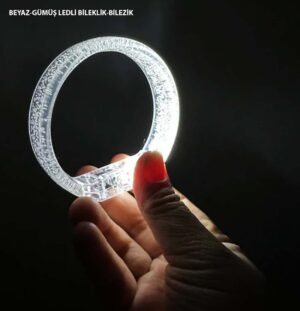 Beyaz-Gümüş Led Işıklı Baskı Yapılabilen Pilli Bileklik Bilezik 1,5 cm Genişlik